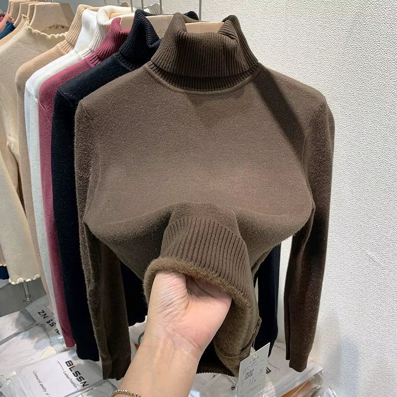 Turtleneck Plush Fleece Sweater Women