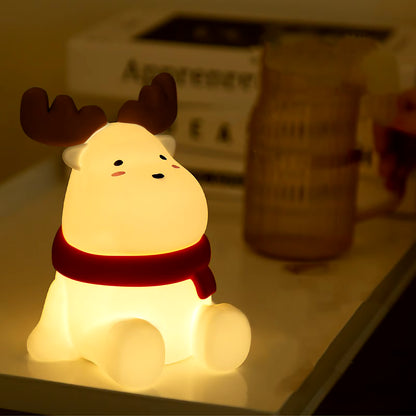 Christmas Reindeer Silicone Night for Kids Cute Gift Warm Yellow Led Light Soft Tou Ch Usb Rechargeable Lamp Fast Shipping