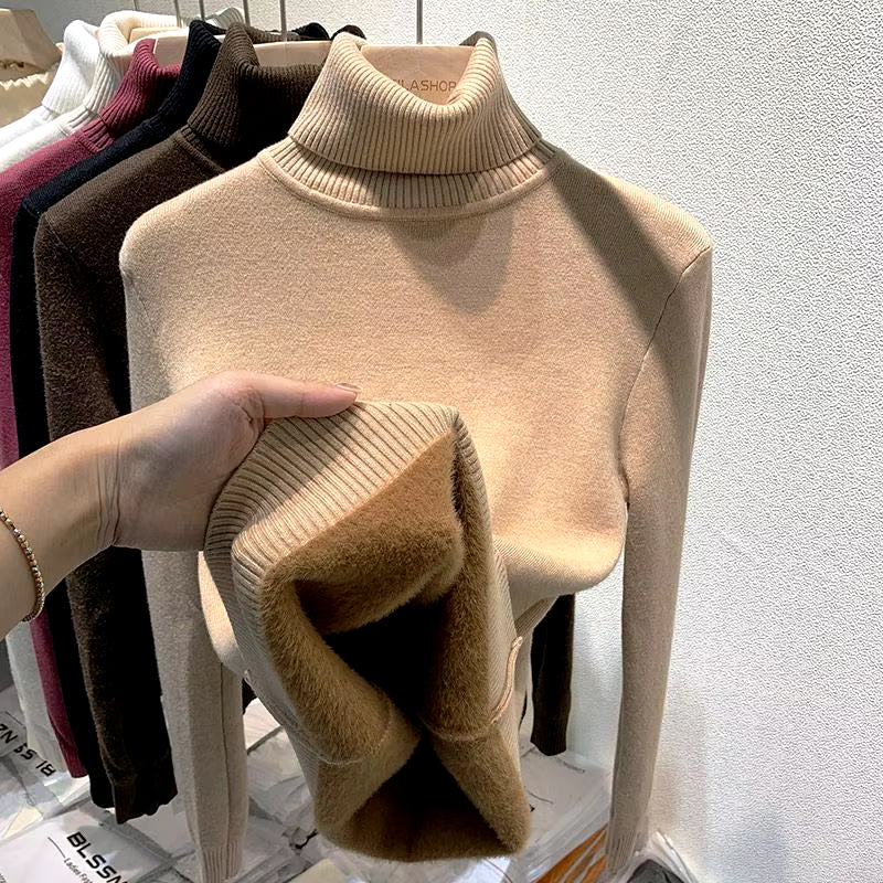Turtleneck Plush Fleece Sweater Women