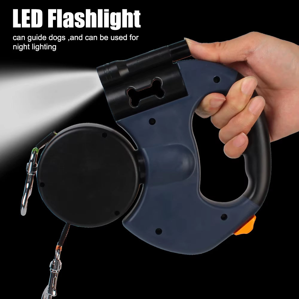 3M with Flashlight Waste Bag Box Dual Dog Leash Pet Supplies Auto Retractable Double-Ended Traction Rope Roulette