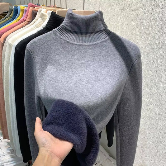 Turtleneck Plush Fleece Sweater Women