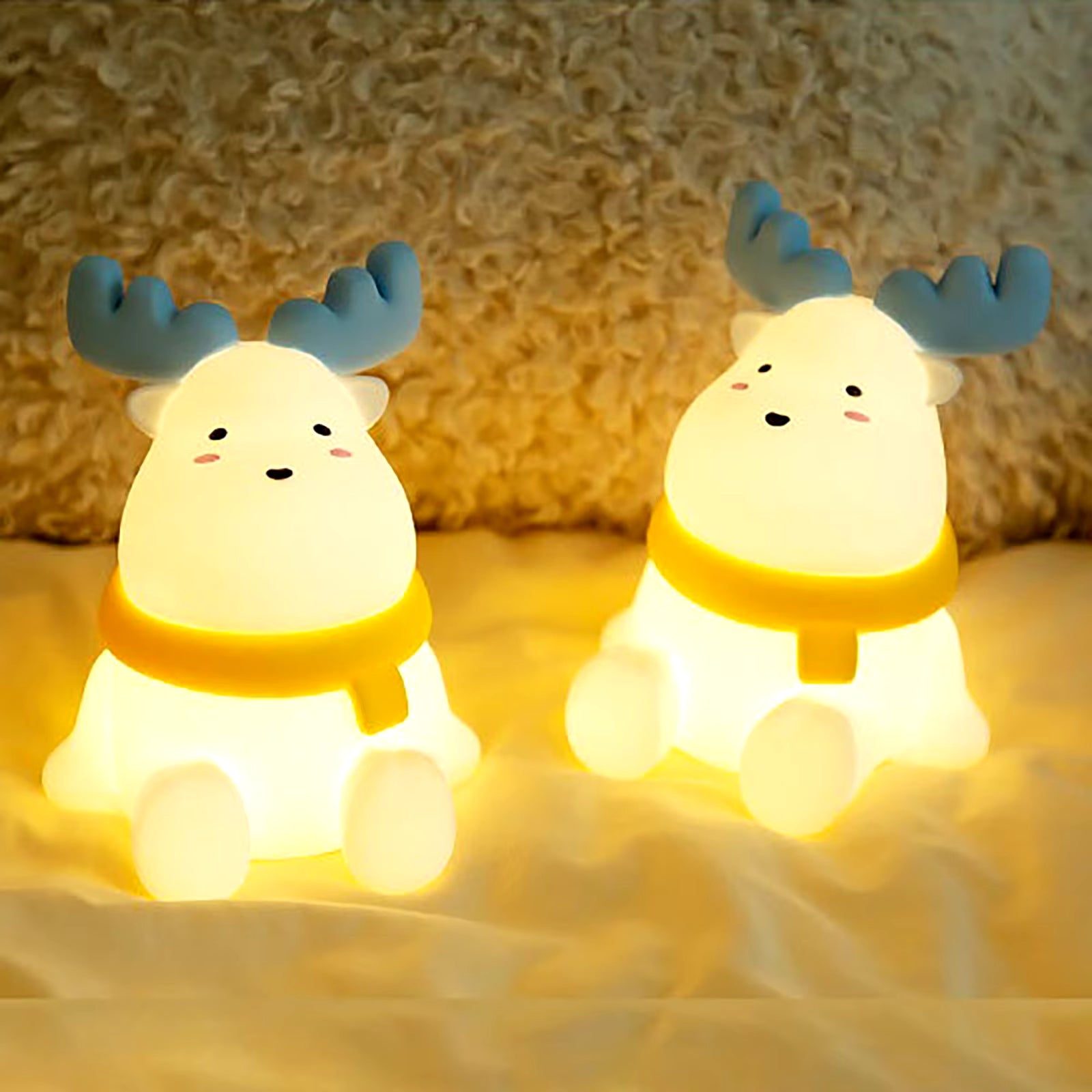 Christmas Reindeer Silicone Night for Kids Cute Gift Warm Yellow Led Light Soft Tou Ch Usb Rechargeable Lamp Fast Shipping