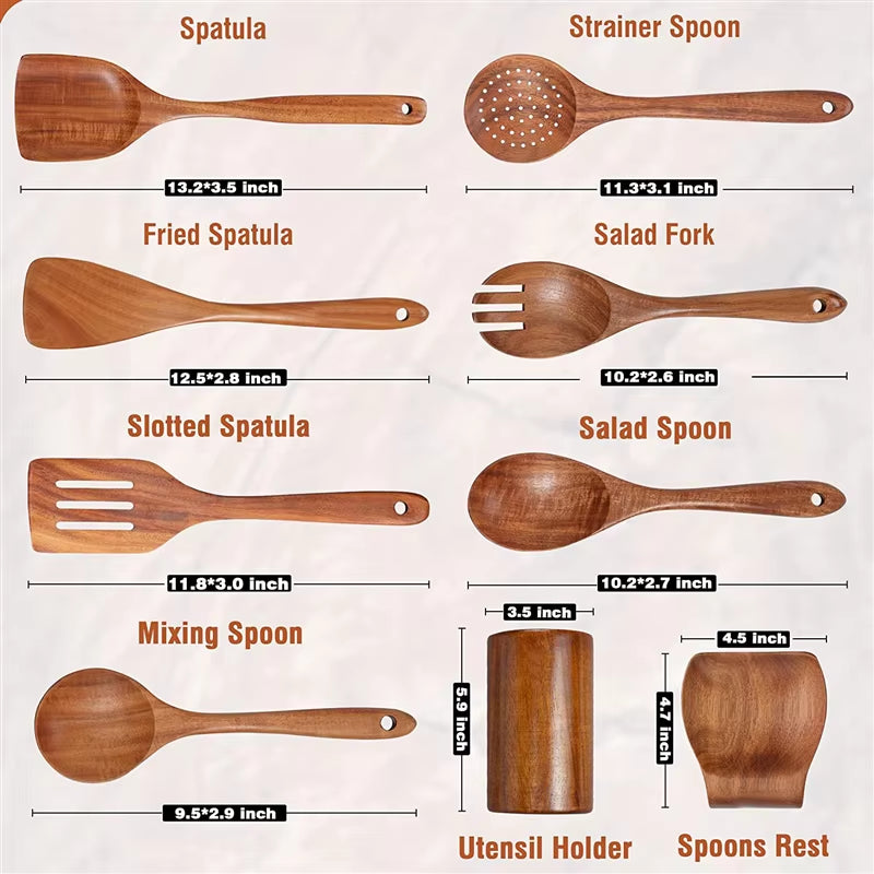 9 PCS Wooden Spoons for Cooking