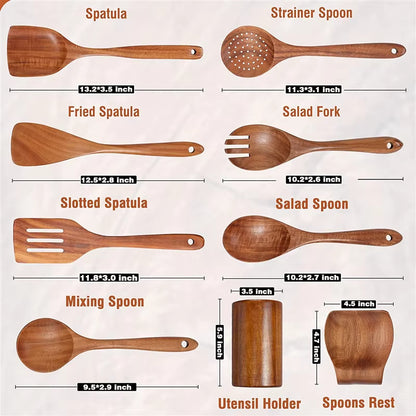 9 PCS Wooden Spoons for Cooking