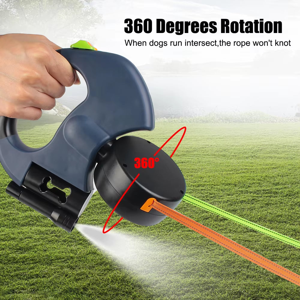 3M with Flashlight Waste Bag Box Dual Dog Leash Pet Supplies Auto Retractable Double-Ended Traction Rope Roulette