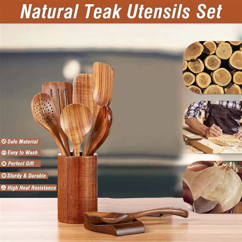 9 PCS Wooden Spoons for Cooking