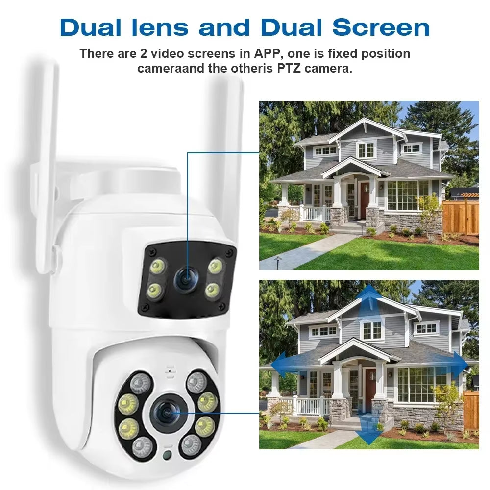 TAITAS 8MP 4K PTZ Wifi Camera with Dual Lens Dual Screens AI Human Detection Wireless Outdoor CCTV Security IP Camera Ziicam