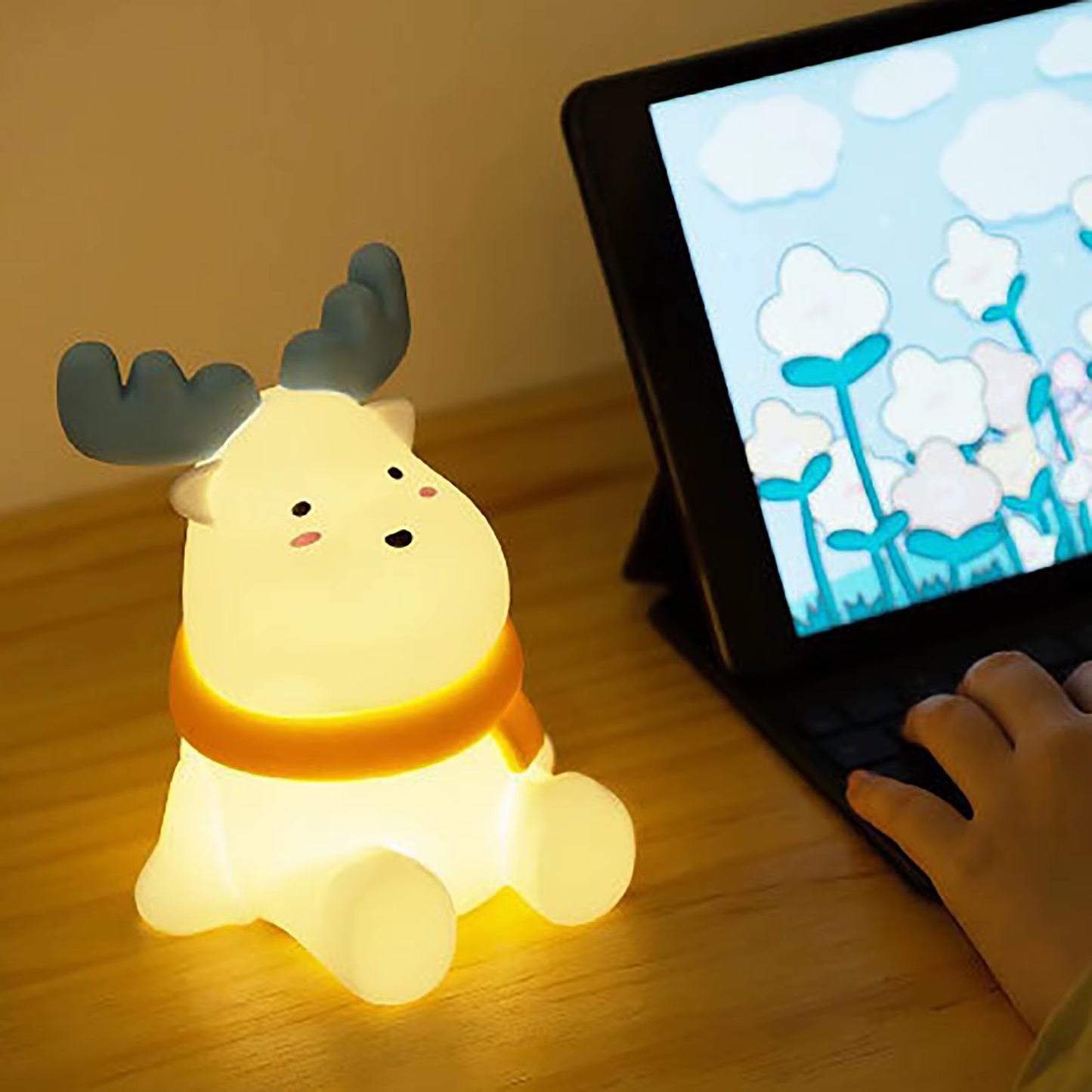 Christmas Reindeer Silicone Night for Kids Cute Gift Warm Yellow Led Light Soft Tou Ch Usb Rechargeable Lamp Fast Shipping
