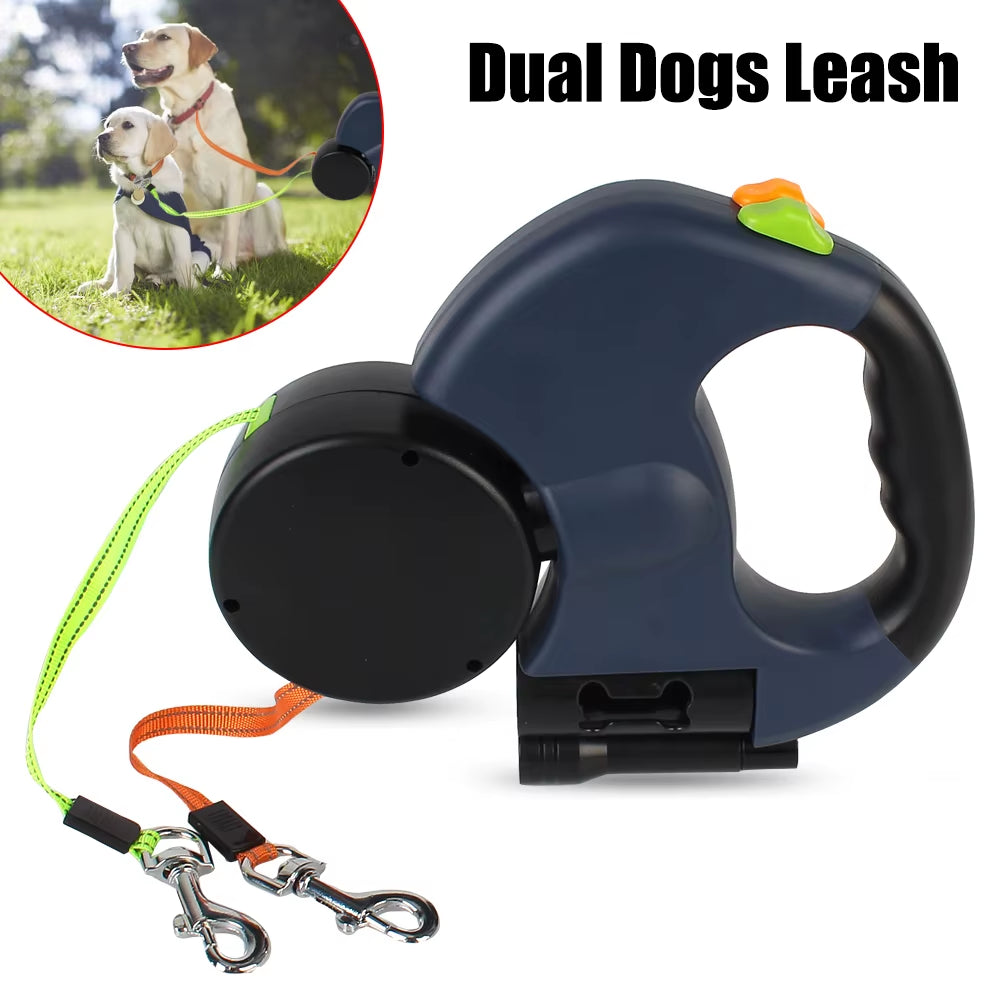 3M with Flashlight Waste Bag Box Dual Dog Leash Pet Supplies Auto Retractable Double-Ended Traction Rope Roulette
