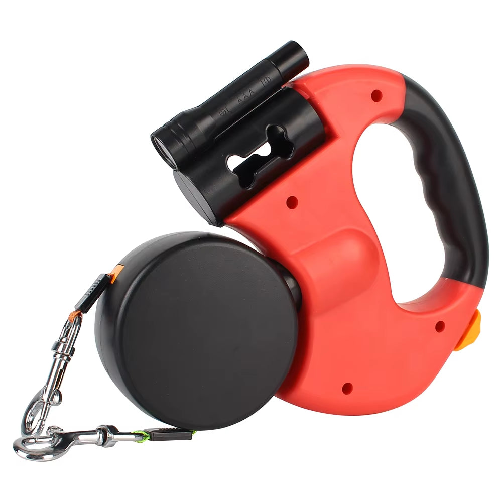 3M with Flashlight Waste Bag Box Dual Dog Leash Pet Supplies Auto Retractable Double-Ended Traction Rope Roulette