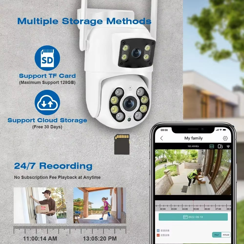 TAITAS 8MP 4K PTZ Wifi Camera with Dual Lens Dual Screens AI Human Detection Wireless Outdoor CCTV Security IP Camera Ziicam