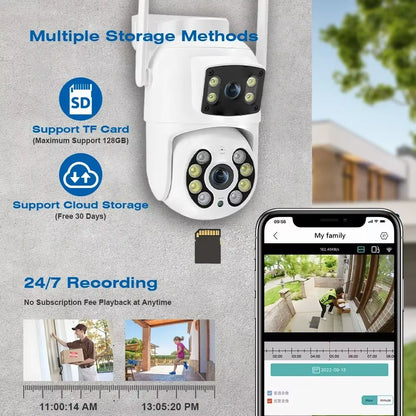 TAITAS 8MP 4K PTZ Wifi Camera with Dual Lens Dual Screens AI Human Detection Wireless Outdoor CCTV Security IP Camera Ziicam