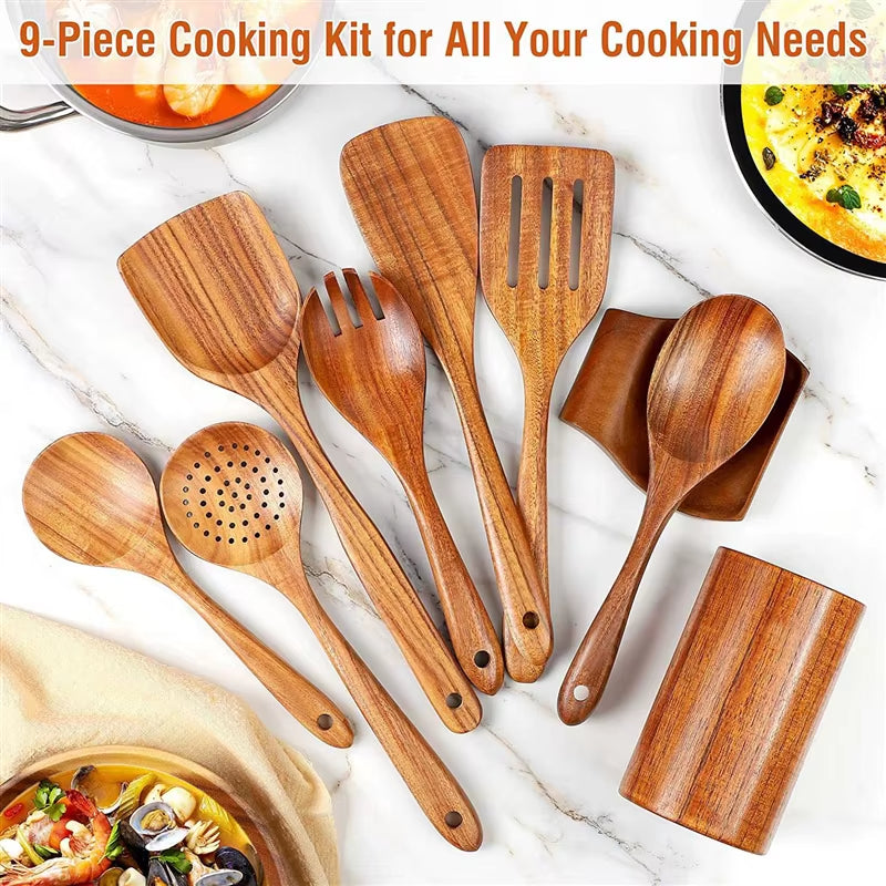 9 PCS Wooden Spoons for Cooking